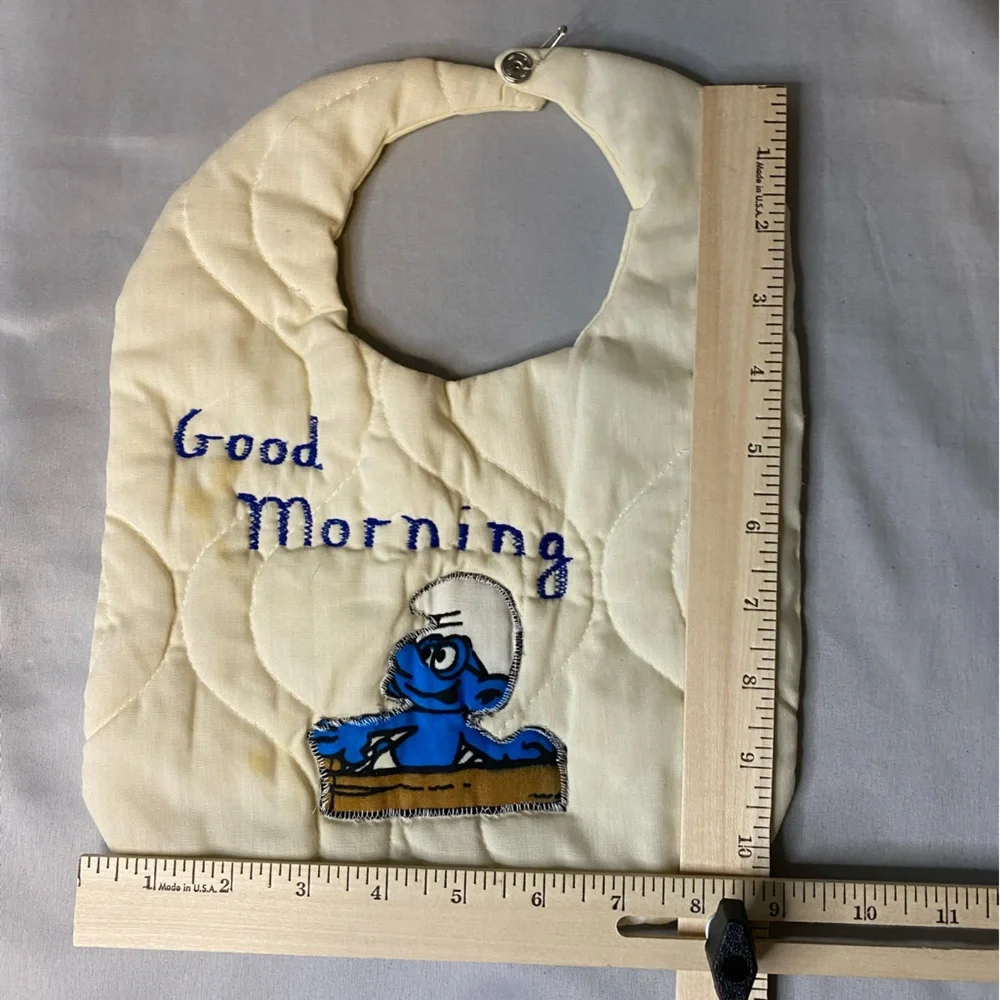 Vintage Smurfs Baby Bib 1980s Hand Embroidered‎